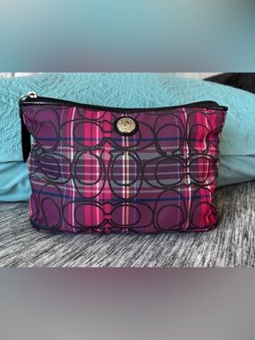 COACH Vintage Tartan Plaid Glitter Makeup Bag